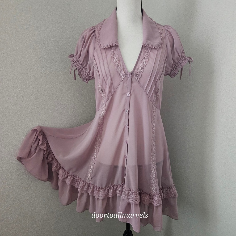 dELiA's Sheer Lace Trim Babydoll Dress Coquette Fairy Dolls Kill Otome Kei